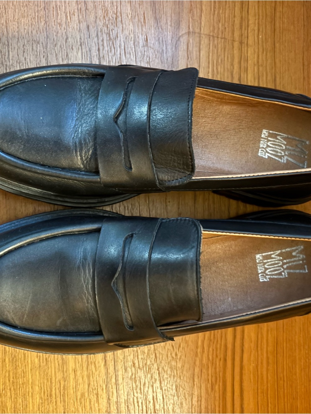 Miz Mooz Black Leather Penny Loafers